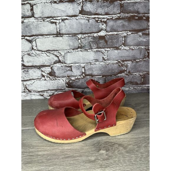 Lotta's Stockholm T-bar Highwood Red Leather Clogs Nubuck Women Sz 41EU/10.5M US - Picture 16 of 16
